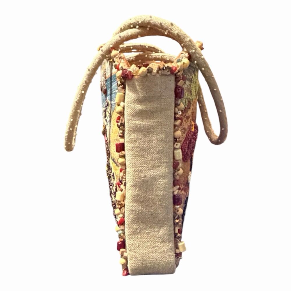 Mary Frances Leopard Beach Tapestry Beaded Sequin Tote Bag Mirror Magnetic Snap - Picture 5 of 13
